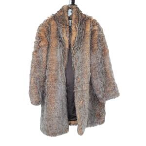 Vintage CXT Classics Faux Fur Coat size 1X Brown Orange